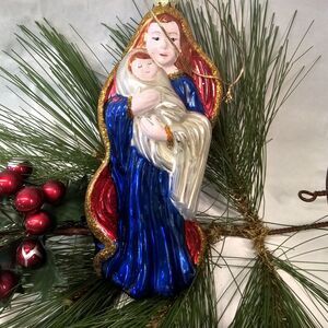 Mary Baby Jesus Large Glass Christmas Ornament 7” Mistletoe Magic Radko Like